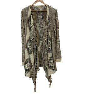 One World Southwestern Print Open Cardigan Woman  Medium‎ Fringe Boho Western